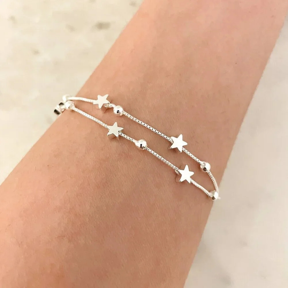 Sterling Silver Star Bracelet Silver Bead Bracelet Dainty Silver Bracelet - Picture 3 of 3